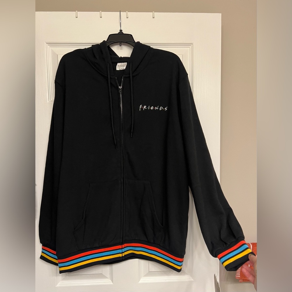 Friends TV Show CultureFly Black Hoodie with Rainbow Stripes